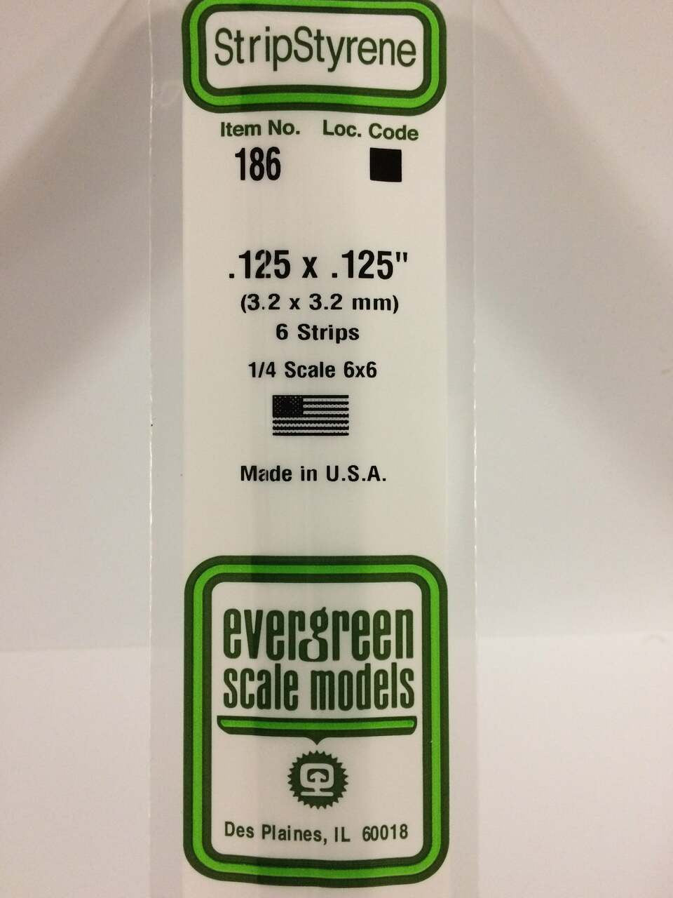 Evergreen Scale Models Strip Styrene .125 x .125 6 186